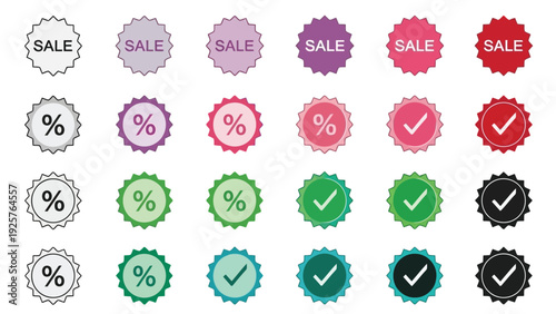 Colorful array of circular icons with various checkmark and cross designs