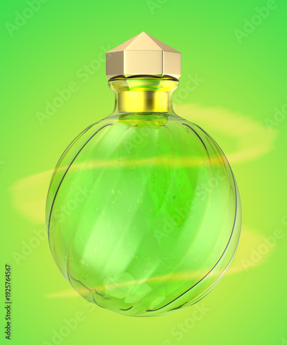 Wallpaper Mural Glowing magic potion bottle with a golden cap on a green background Torontodigital.ca