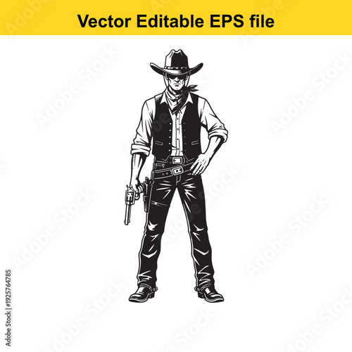 Cowboy Gunslinger Vector Illustration on White Background