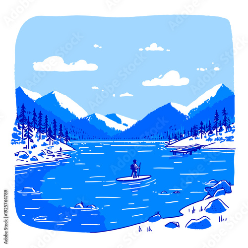 Sunrise Stand Up Paddleboarding Mountain Lake