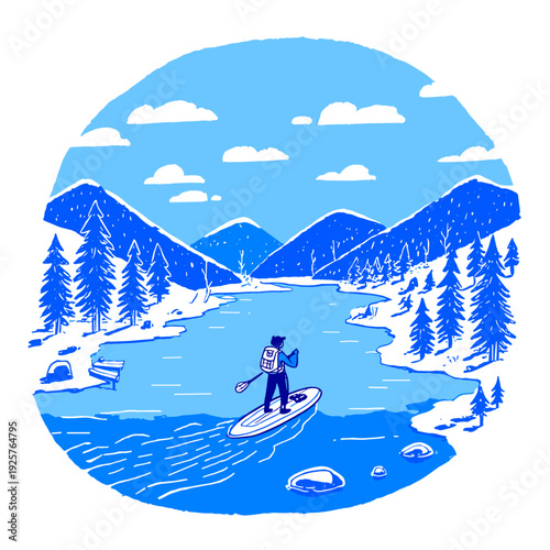 Sunrise Stand Up Paddleboarding Mountain Lake