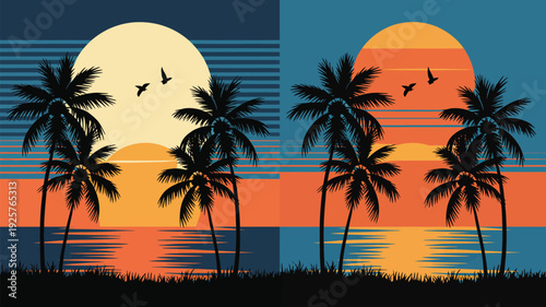 Moon and Sun Diptych poster set, contrasting night and day celestial artwork in modern style