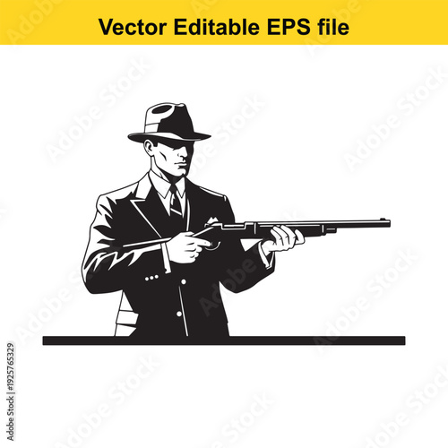 Gangster Man Holding Shotgun Vector Illustration