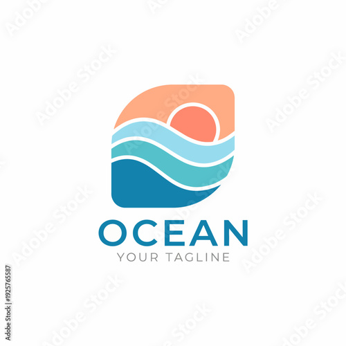 An inviting logo design featuring serene ocean waves with a stylized sunset, evoking tranquility and a connection to nature, perfect for a beach or travel-oriented brand.