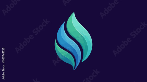 A flowing waves logo design in soothing blue and green tones represents calmness and tranquility, perfect for brands in wellness, health, or environmental sectors.
