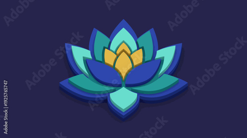 This vibrant lotus design features layered shades of blue and green, symbolizing tranquility and inner peace, making it perfect for art that aims to inspire and elevate.