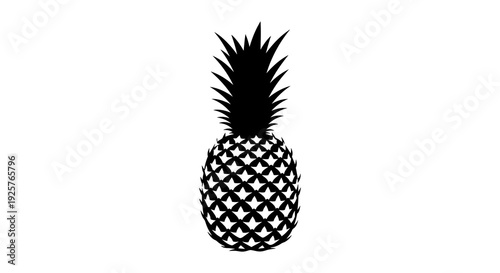 A striking black silhouette of a pineapple against a clean white background