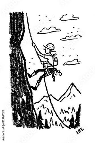 Via Ferrata Climber on Steel Cable Route