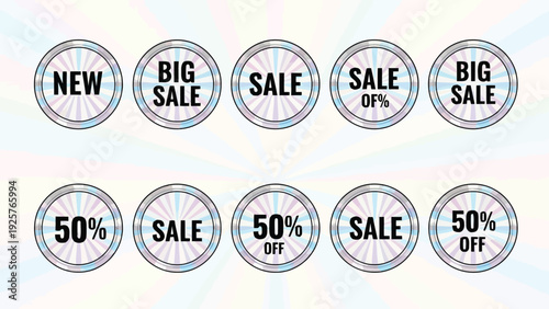 Set of decorative badges showcasing sale and discount percentages