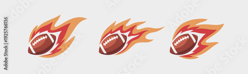 Set of images of a soccer ball in dynamics surrounded by flames. American football. Vector illustration.