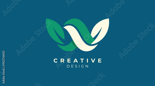 This logo showcases a sleek design featuring intertwining green and white leaves, emphasizing creativity and innovation, perfect for design-related ventures or eco-friendly brands.