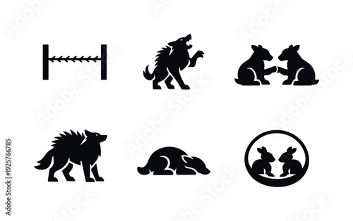Resource Competition Icons. Solid style icons of resource competition strategies: territory boundary line, display-threat gesture,