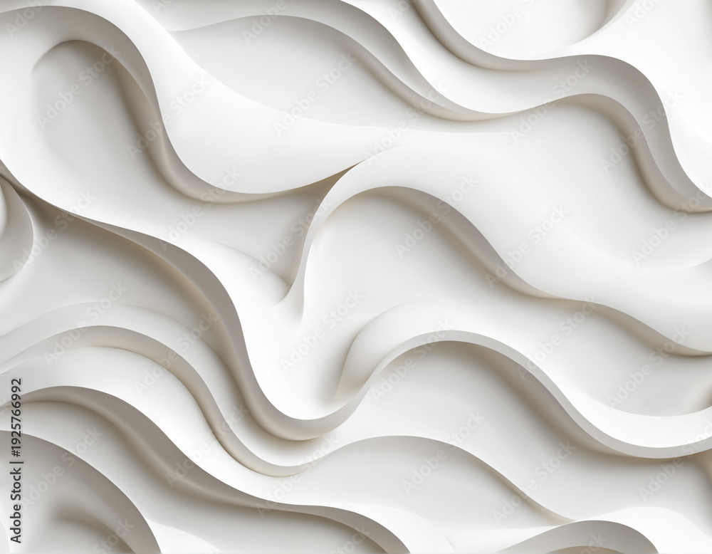 Fototapeta premium complex white layered wave structures with smooth 3d curves and soft gradient shadows with a sculptural wall panel effect with fluid motion and depth.