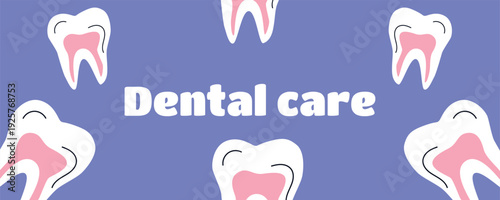 Dental Care Minimal Banner with Tooth Illustrations, Modern Dentistry Concept Vector Poster