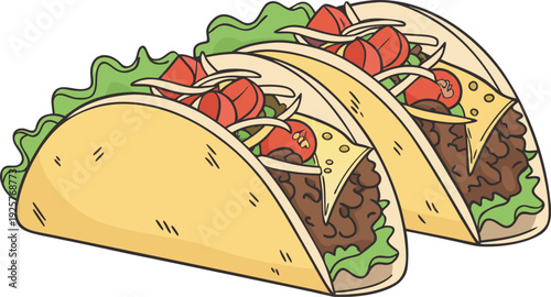 Mexican tacos with ground beef lettuce tomato cheese mexican food