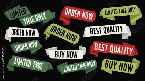 Colorful sale and discount signs scattered on a surface