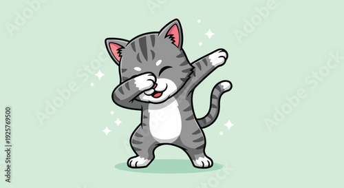 Cute Cartoon Cat Dabbing Pose Illustration.