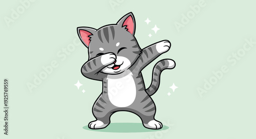 Cute Dabbing Cat Cartoon Illustration.