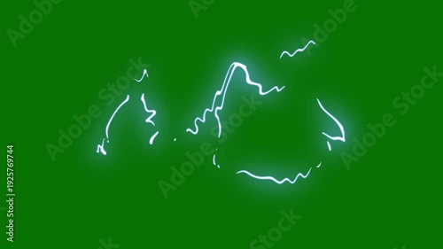 Intense Blue Electric Storm with Multiple Lightning Branches and Bright Energy Glow, Dramatic Thunder Flash Animation on green screen Landscape Background