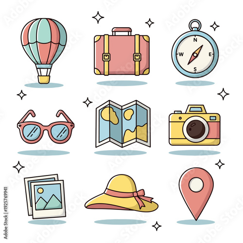 Travel and adventure essentials collection Vector Illustration.