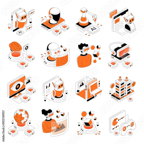Set of Virtual Reality Isometric Illustrations 