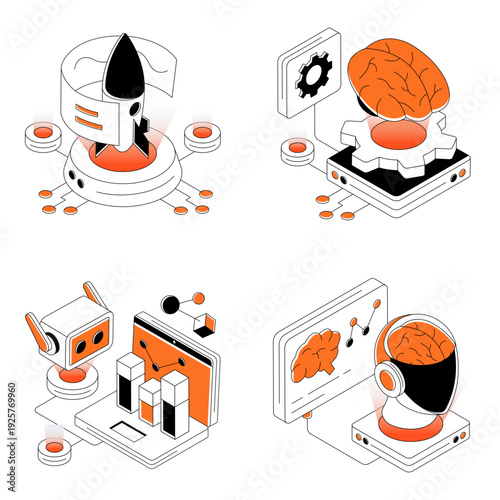 Set of Augmented Reality Isometric Illustrations