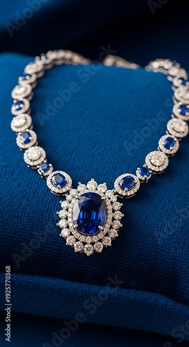 Luxury Sapphire Necklace on Velvet Background.