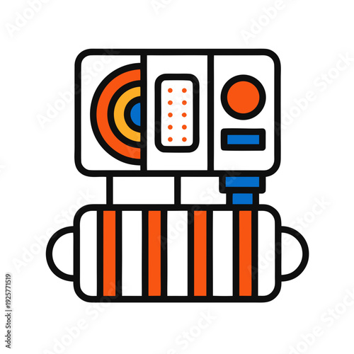A colorful icon of a machine with buttons and dials
