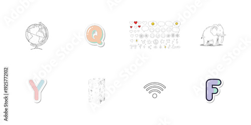 Colorful and symbols on black isolated on a transparent background globe letter wifi