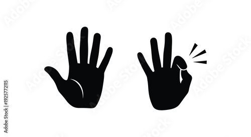 Two hands displaying different gestures one snapping in a black silhouette