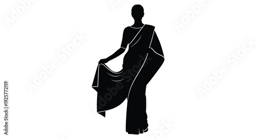Elegant woman in traditional sari a striking black silhouette high quality