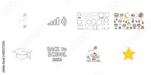 Back to school stickers isolated on a transparent background school supplies education