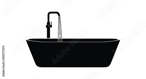 Modern black bathtub with flowing water a striking silhouette high quality