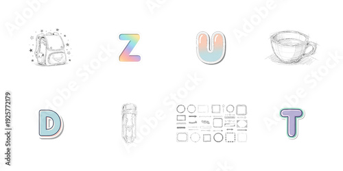 Batch 6 alphabet letters and isolated on a transparent background camera shapes