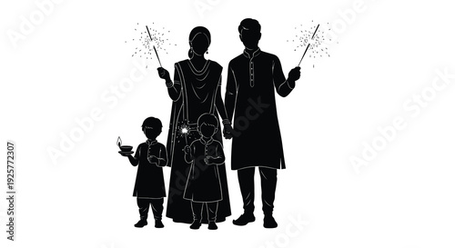Family celebrating diwali with sparklers a striking black silhouette high quality professional