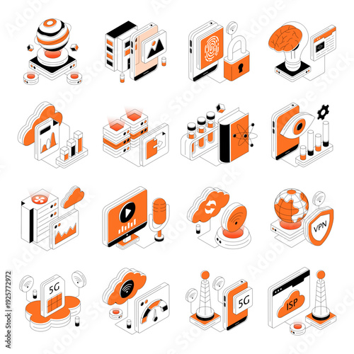 Set of Data Isometric Illustrations