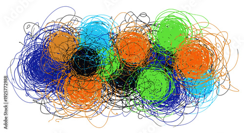 Vibrant abstract colorful tangled lines forming a cluster.