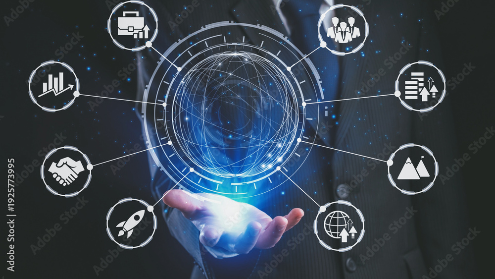 Obraz premium Business growth strategy, growth planning, business expansion, strategic metrics, and innovation roadmap for continued business growth and business success by 2025 and beyond. Spire