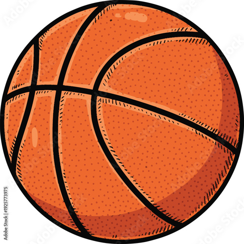 professional basketball ball vector with different colors simulating contours and internal fills in a hand drawn comic style for sports design