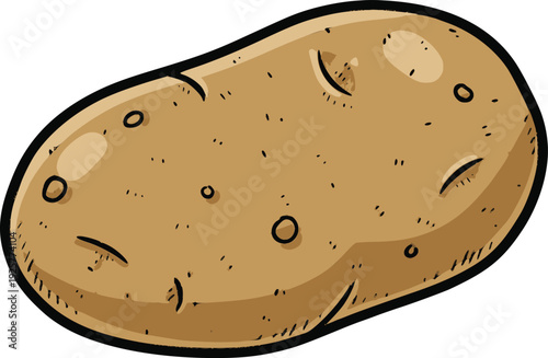 raw potato vector illustration in a hand drawn style with black fill lines and solid color layers simulating organic hand made contours and internal fills for food design