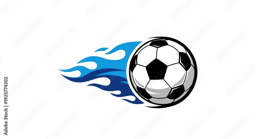 Obraz premium A dynamic soccer ball graphic with blue flame effects for sports branding