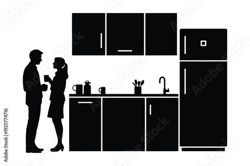 Couple Talking in Kitchen Silhouette
