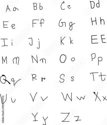Handwritten alphabet chart with uppercase and lowercase letters