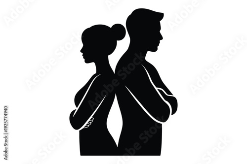 Couple back to back arms crossed silhouette