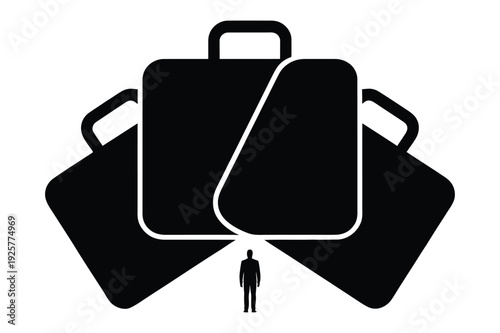 Silhouette of businessman overshadowed by large luggage