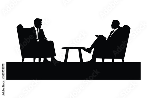 Silhouette of two businessmen in a therapy or counseling session