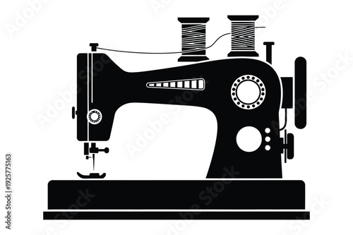 Sewing Machine Icon: Vintage Style, Silhouette