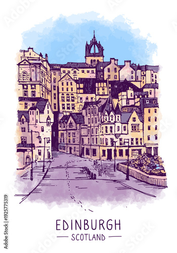 Architecture sketch illustration. An urban colorful landscape of Eiffel Tower and the river Seine, Paris, France, Europe. Freehand digital drawing. Hand drawn travel postcard. Banner, poster design.