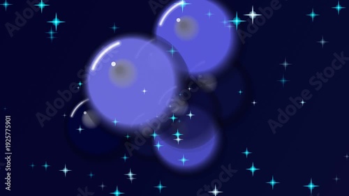 Cosmic blue glowing spheres with twinkling stars digital background