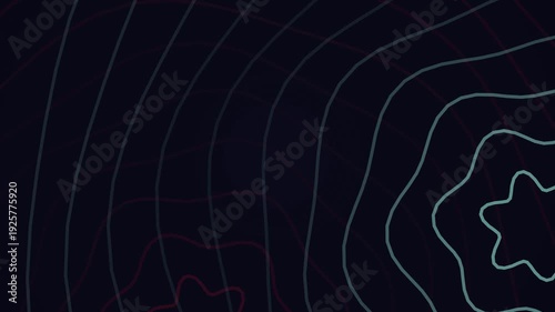 Abstract Dark Topographic Map Background with Wavy Teal and Red Lines